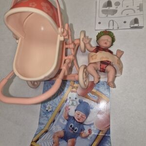 Peach Mini Baby Doll with Matching Peach Stroller - Kids Toys